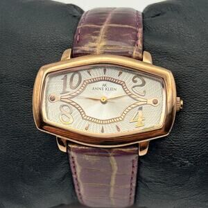 Anne Klein Rose Gold Purple Leather Women’s Fashion Watch